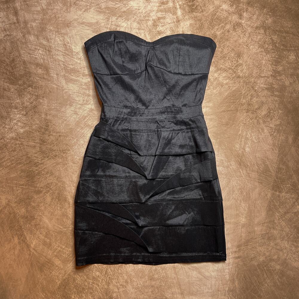 Vintage Y2K 1st Kiss Black Bodycon Strapless Mini Dress Women's M Indie Sleaze